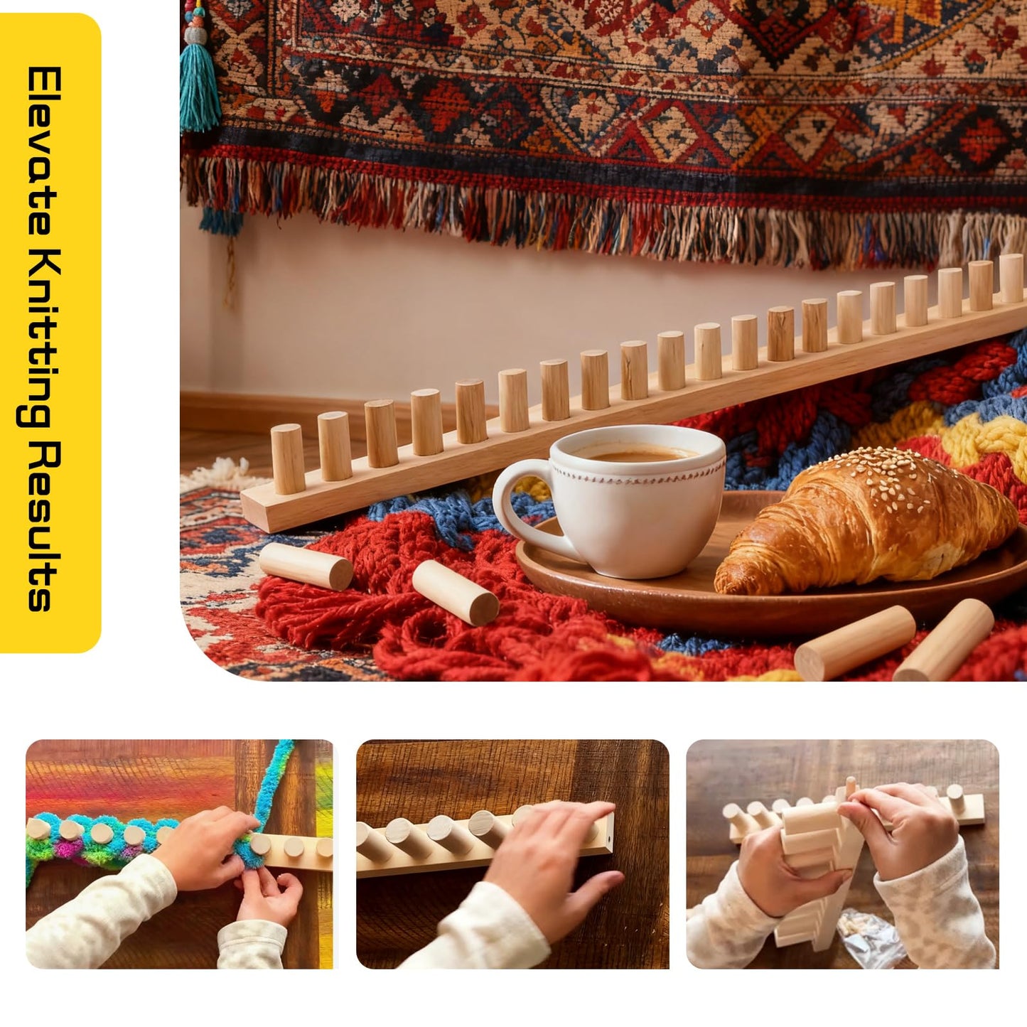 46-Inch Wooden Chunky Blanket Loom, Adjustable Hand Knitting Yarn Chunky Blanket Kit, Portable for DIY