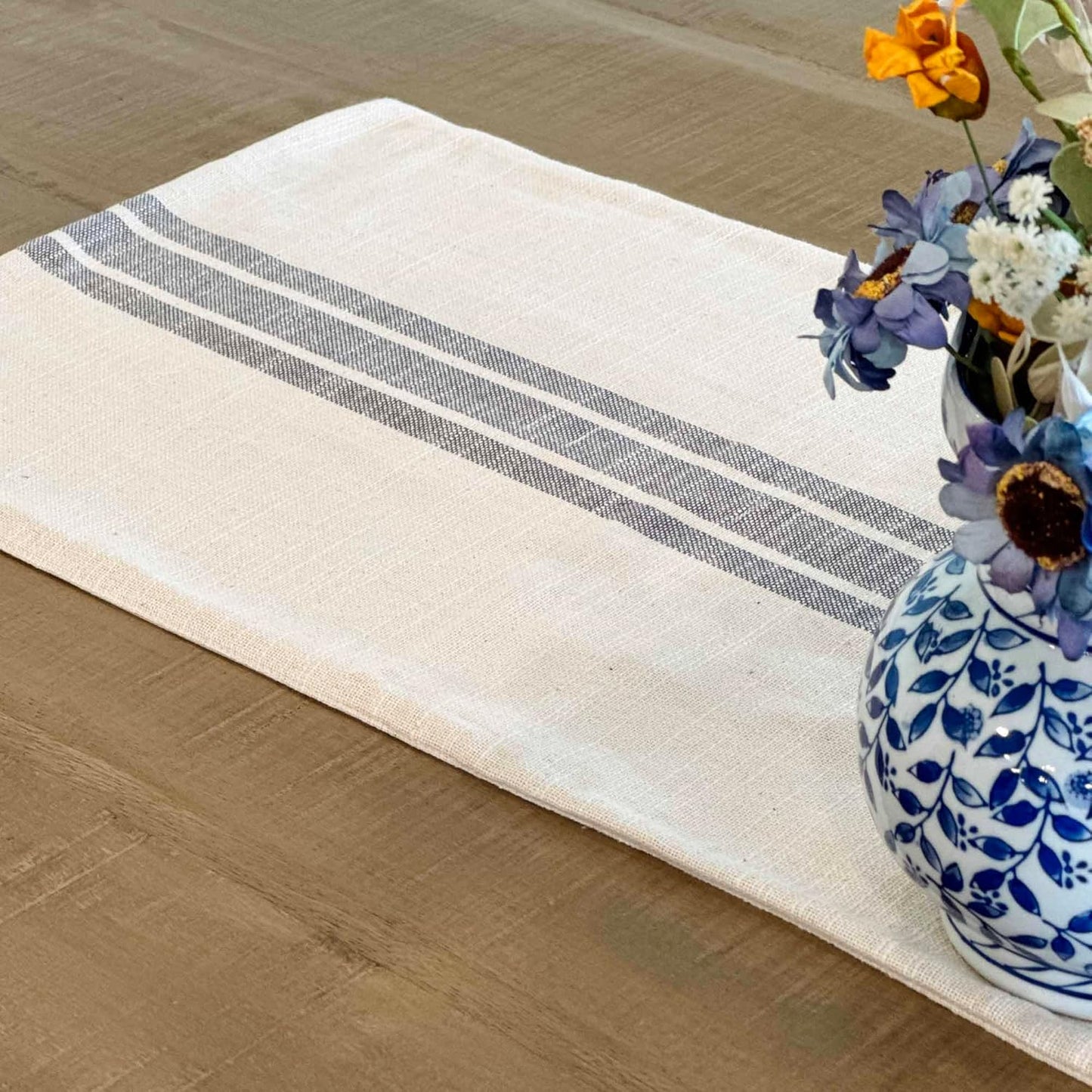 Market Place Gray Grain Sack Stripe Table Runner, 13" x 54", Gray and Cream Farmhouse Style Tabletop D cor