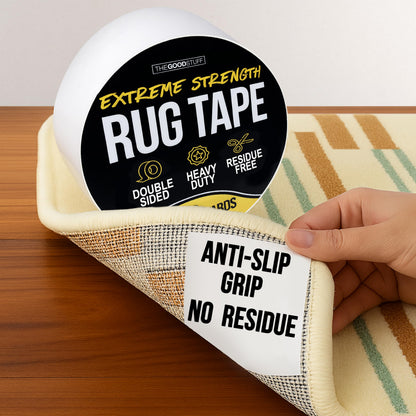Double Sided Rug Tape [2 Inch x 30 yd] Carpet Tape for Securing Area Rugs to Carpets, Laminate, and Hardwood Floors, Easy to Remove and Restick Without Residue or Damage to Rug or Floor