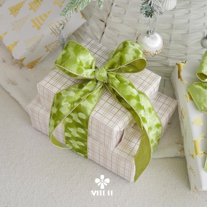 MEEDEE 2.5 inch Moss Green and Gold Velvet Ribbon 10 Yards Roll Two Tone Thick Wired Ribbon for Christmas Tree, Gift Wrapping, Velvet Bow, Wreaths, Crafts Supply, Seasonal Decorations