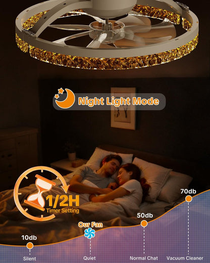 Aphyni Ceiling Fans with Lights and Remote Low Profile Flush Mount LED Ceiling Fan with Lights 3000K-6500K Dimmable Foldable Fandelier Light 6 Wind Speeds Night Light for Bedroom Living Room White