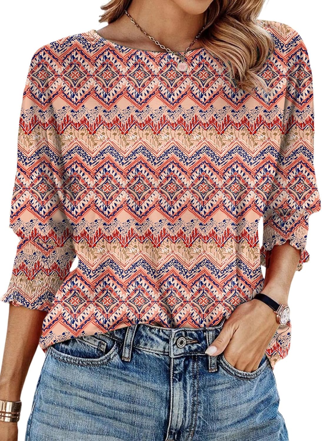 Dokotoo Women's 2025 Fashion Tops 3/4 Sleeve T-Shirts Cute Crewneck Basic Business Tees Blouses