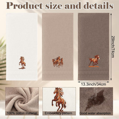 Hillsuren 3 Pcs Western Horse Hand Towels Set for Bathroom 100% Cotton Embroidered Decorative Equestrian Horse Themed Gifts Farmhouse Towels for Bathroom Kitchen Decor 13. 3 x 29. 5''