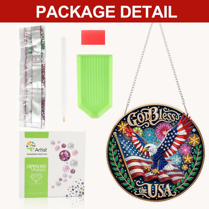 CEOVR Bald Eagle Hanging Diamond Art for Adults, Independence Day Diamond Painting Pendant American Flag DIY Gem Art Wall Ornament, Acrylic Home Garden Decor with Chain, Box Kit 7.79×7.77inch