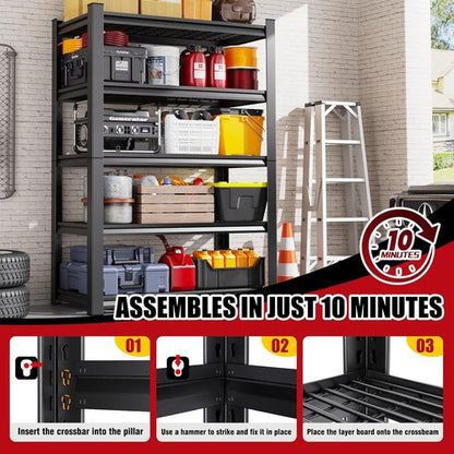 Garage Shelving Set of 4 | Heavy-Duty Metal Storage Shelves - 3500 lbs Capacity, Adjustable 5-Tier Design, 72"x59"x20"