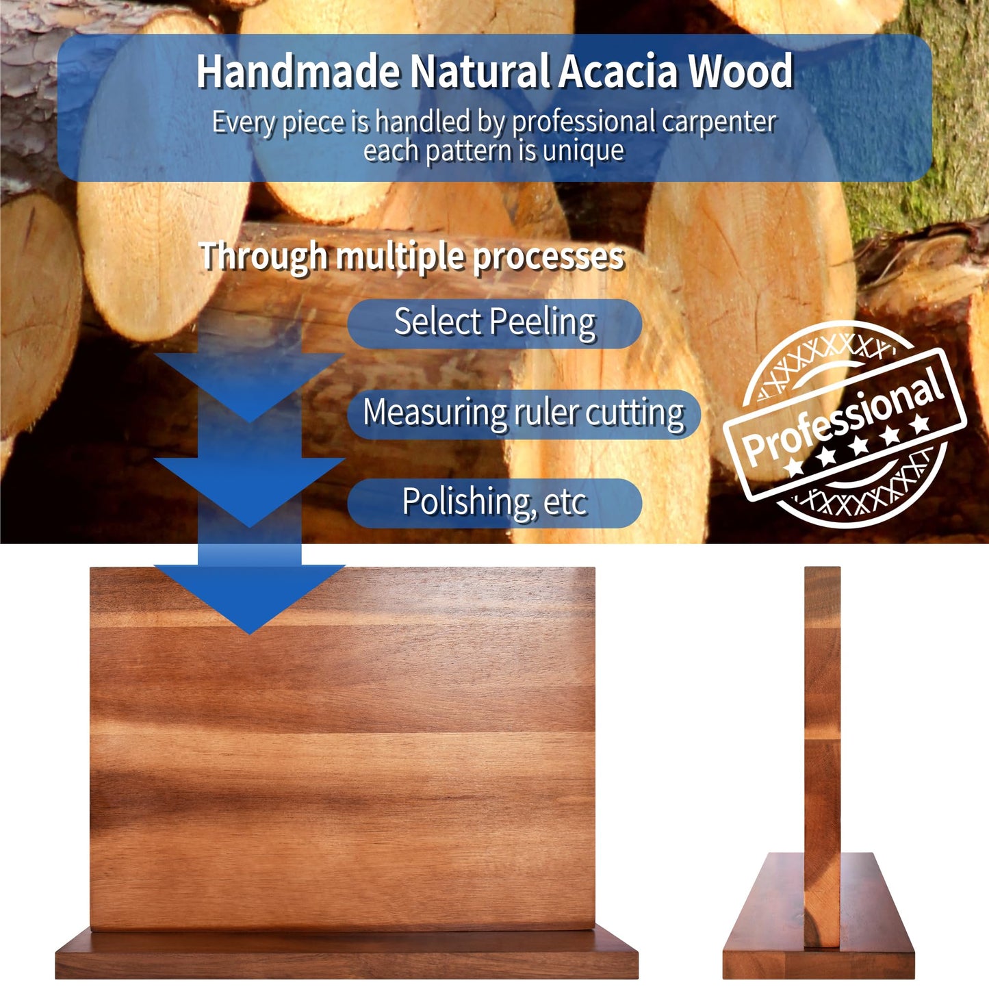 XYJ Authentic Since 1986, Magnetic Knife Block, Double Side Kitchen Knife Stand, Acacia Wood, Magnetic Knife Holder with Strong Enhanced Magnets,Knives Storage Rack Stand for Home Kitchen