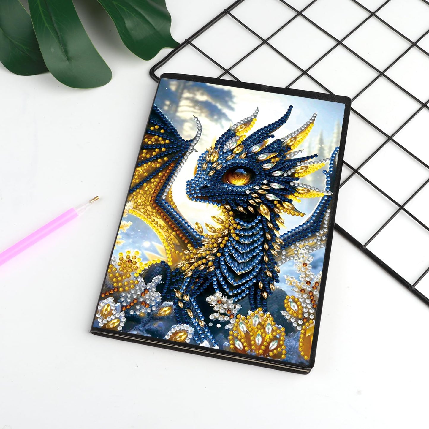 JISHSHAY Diamond Art Notebook Journal Dragon Diamond Painting Note Book Dragon Gem Art Sketchbook Mosaic Kits for Adults Diary Gem Painting Leather Journal A5 Notebook with Special Shaped Drills