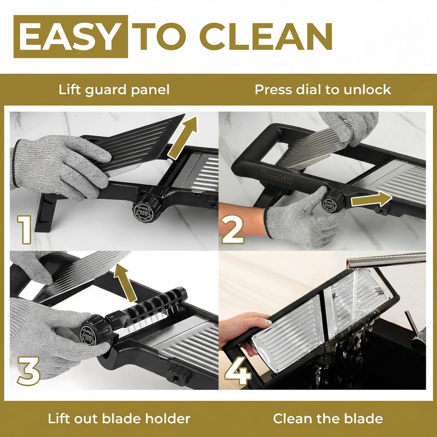 Gramercy Adjustable Mandoline Slicer for Kitchen, Potato Cutter, Vegetable Chopper, Mandolin, Cucumber Slicer- INCLUDING one Pair Cut-Resistant Gloves and Waffle Fry Cutter