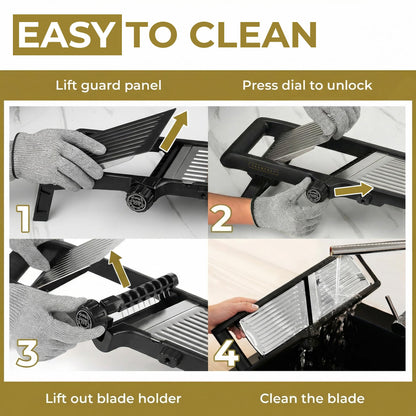Gramercy Adjustable Mandoline Slicer for Kitchen, Potato Cutter, Vegetable Chopper, Mandolin, Cucumber Slicer- INCLUDING one Pair Cut-Resistant Gloves and Waffle Fry Cutter