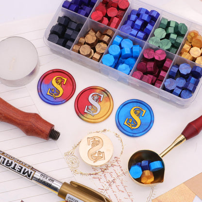 SWANGSA Initial Alphabet S Wax Seal Stamp Kit, Elegant Botanical Flower Floral Letter Sealing Stamp with 200pcs Sealing Wax Beads Kit (S)