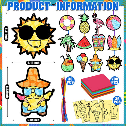 AmazingSpark 36 Pcs Summer Suncatchers Paper Craft Set, DIY Flamingo Hawaii Stained Glass Effect Tissue Paper Kits Bulk for Windows, Art Parties, Beach Decorations, Favors and Gifts