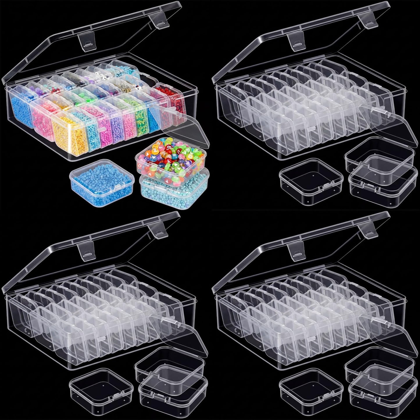 Hushee 4 Pack Bead Organizer Box, 120 Pcs Total Small Clear Plastic Bead Storage Containers with Hinged Lid, Stackable Craft Case for Jewelry, Seed, Diamond Painting DIY Supplies (30 pcs per Box)
