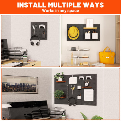 ValueMax 6 Pack Metal Pegboard Panels, 12”x 12” Heavy Duty Metal Pegboard Wall Organizer for Home, Garage, Workbench, Kitchen, Craft Room Tool Storage, Black Modular Peg Board Organizer Board