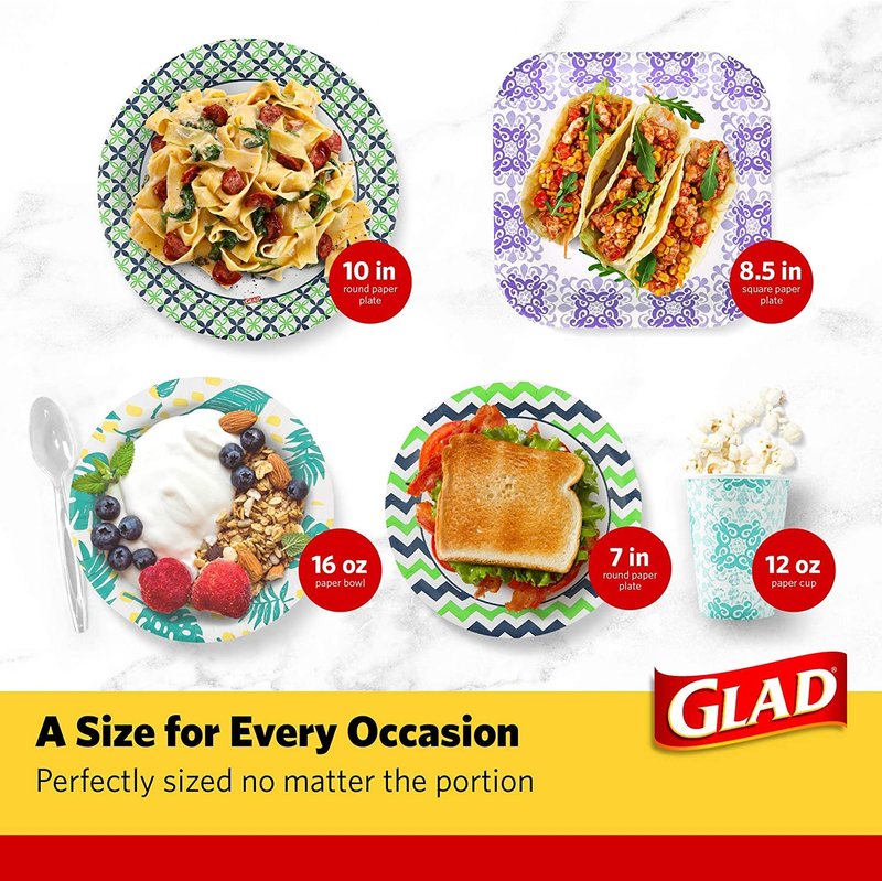 Glad Square Heavy Duty Paper Plates Soak Proof Cut Proof Microwaveable Disposable Plates Parties Everyday Meals Green Victorian Floral Pattern 10 Inch 50 Count 6 Pack Pantry Stocking Bulk Value