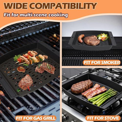 Cast Iron Grill Basket by [Brand Name] - 15"x12" Outdoor Grill Pan for Fish & Veggies | Compatible with Weber, Napoleon, Char-Broil