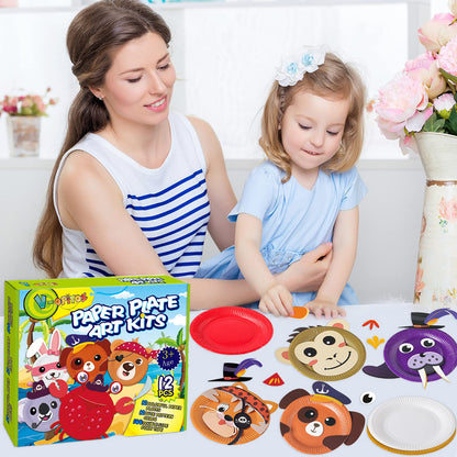 V-Opitos Arts and Crafts Kits for Kids, 12 Pack Paper Plate Crafts, Simple Animal Crafts for Toddler Age of 3, 4, 5 Years Old, Fun Preschool Classroom Activity Project for Boy & Girl