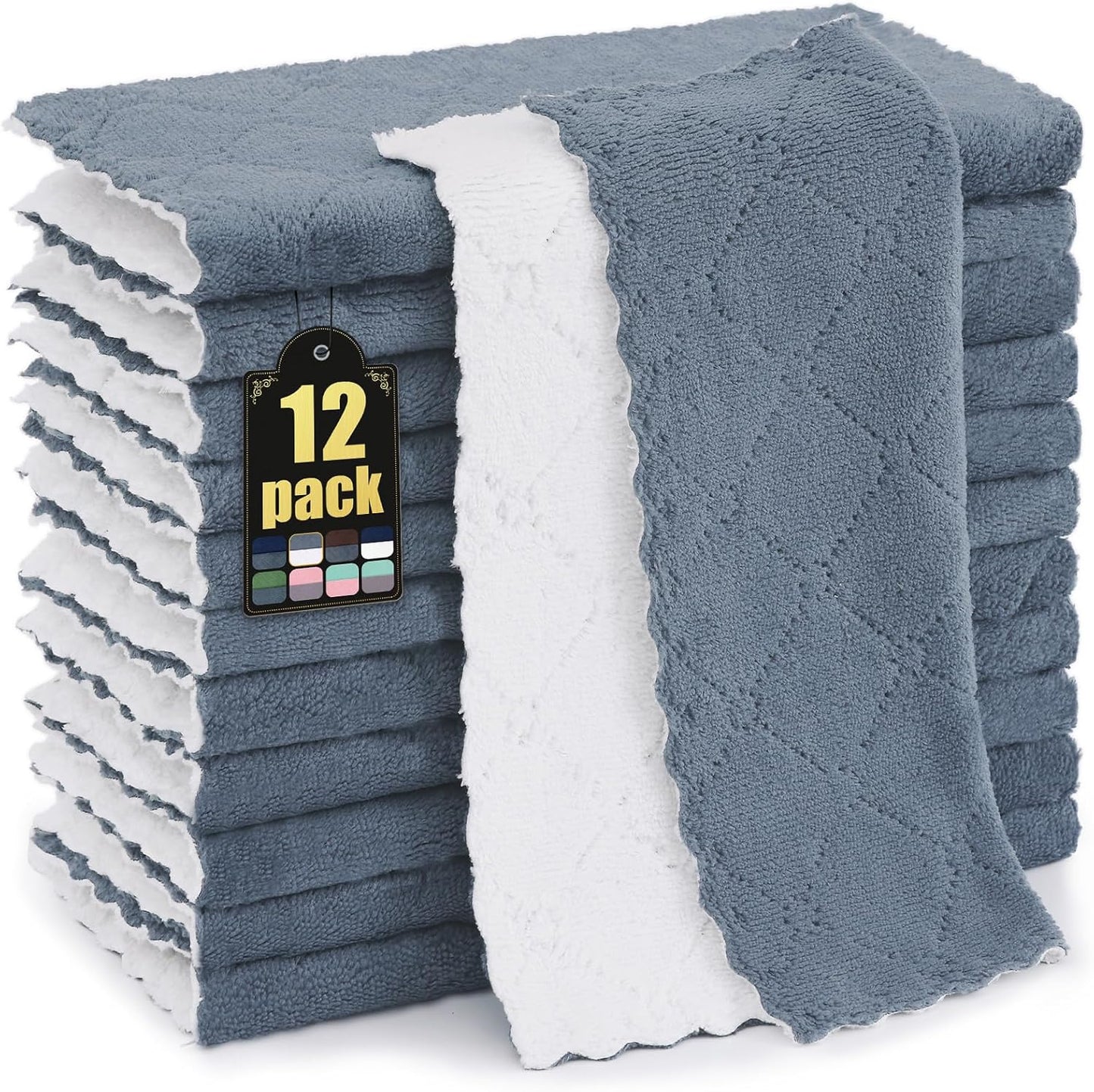 12 Pack (10" 10", Mordimy Kitchen Cloths Dish Towels x Dark Grey & White), Super Soft and Absorbent Dish Cloths, Coral