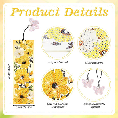 4pcs Flower Diamond Art Bookmarks Kit Floral Diamond Bookmarks for Adults 5D DIY Diamond Art Kit for Spring Reading Lover Book Lover Students DIY Gem Crafts Gift