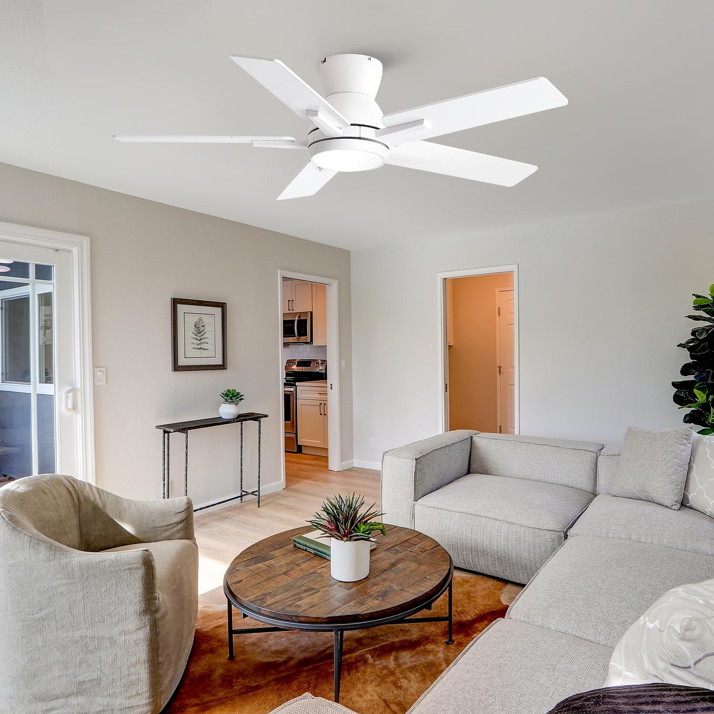Sevenine 42'' White Flush Mount Ceiling Fan with Light & Remote, ETL Listed