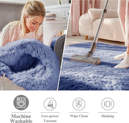 OLANLY Denim Blue Round Rug - Soft & Fluffy 8 ft Circle Area Rug for Bedroom, Living Room & Nursery Decor