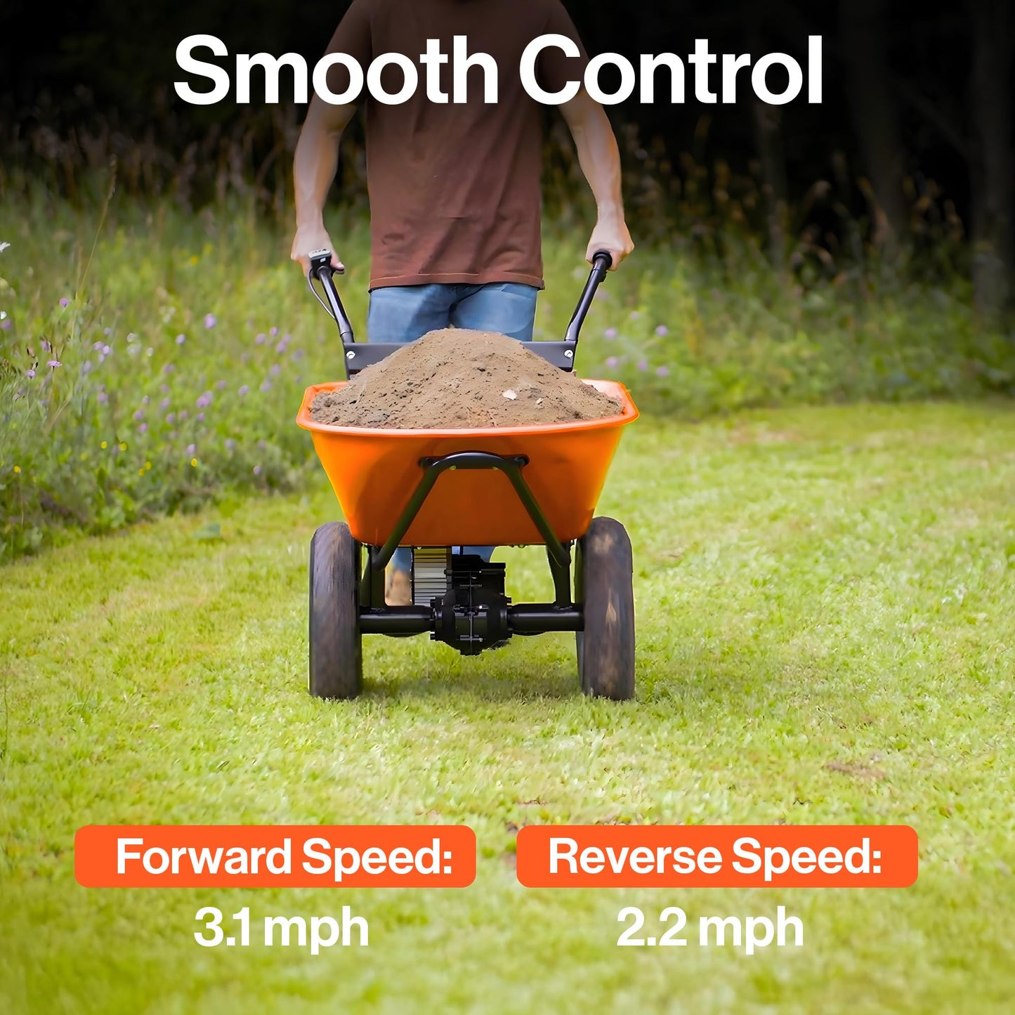 SuperHandy Electric Wheelbarrow – 48V Li-Ion Battery,330 lbs (150 kg) Capacity, 85L Steel Powder Coated Tub, Material & Debris Hauler Utility Cart