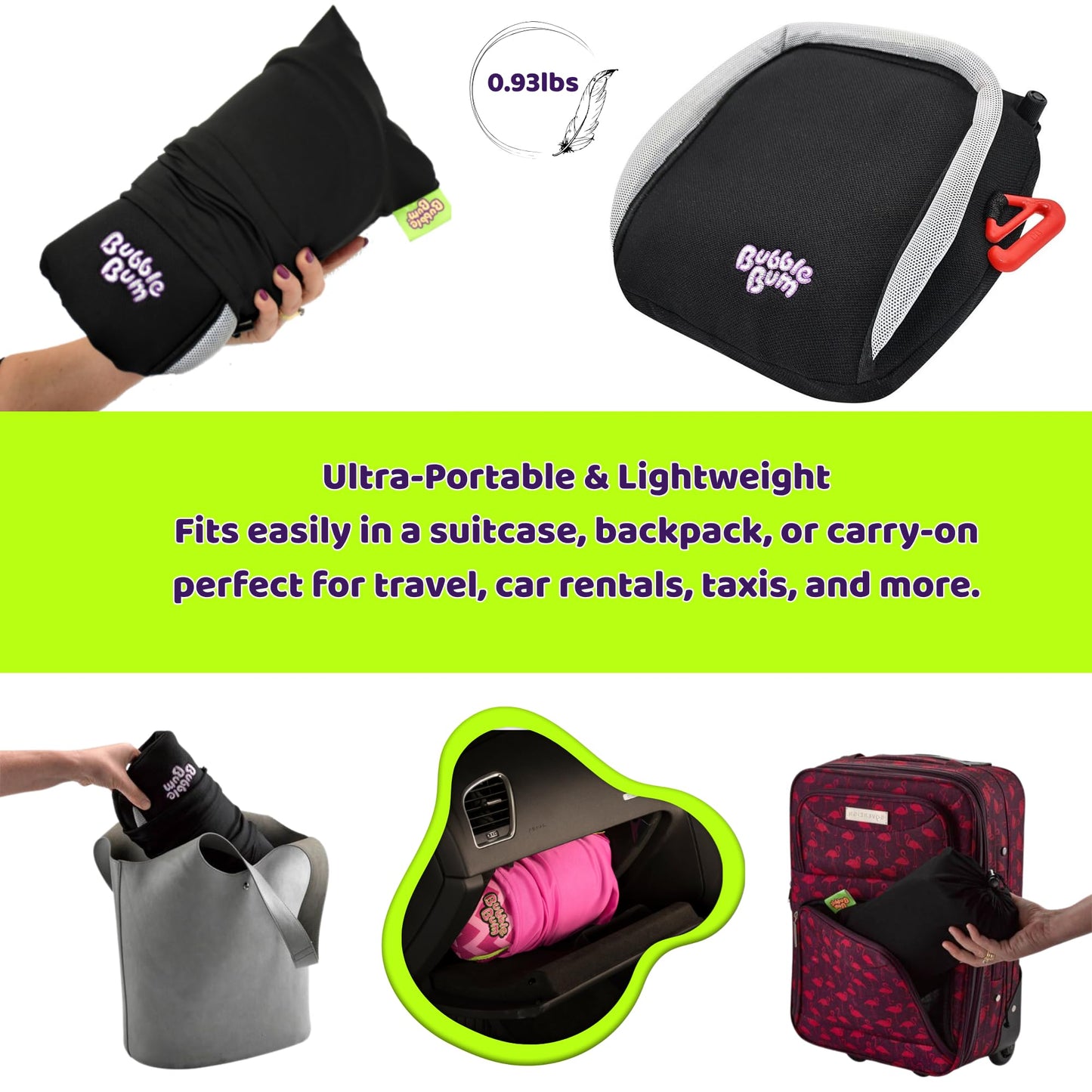 BubbleBum Inflatable Booster Car Seat – Foldable, Lightweight, Backless Travel Booster Seat for Kids, Portable Carseat for Toddler, Fits 3 Across, Compact for Uber - Ages 4-11 Year Old, - Black