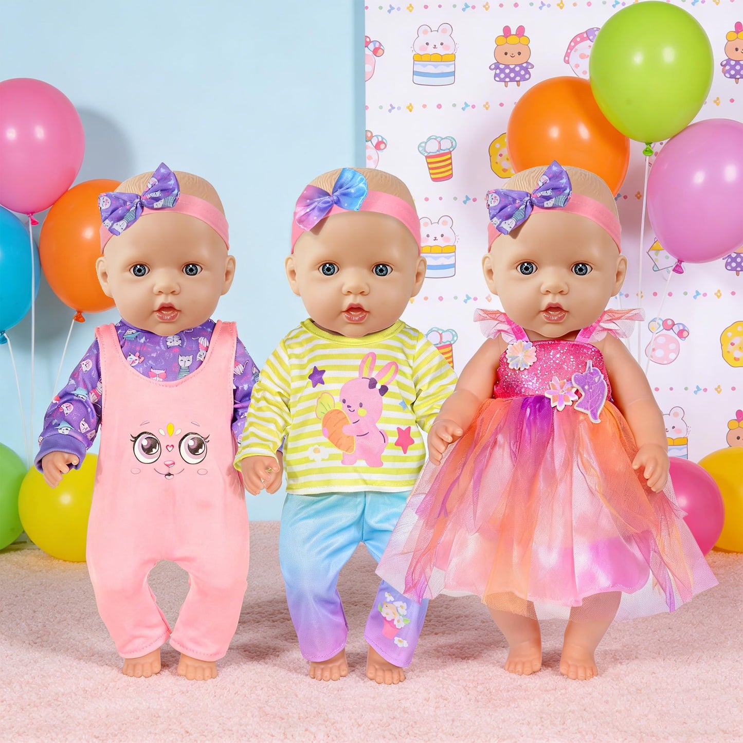5-Pack Baby Doll Clothes for 15-18 Inch Dolls, Cute Fashion Doll Clothing Set with Matching Headbands, Fits 15" 16" 17" Reborn Baby Dolls, 18" Dolls, Baby Dolls, Gift for Girls (Doll Not Included)