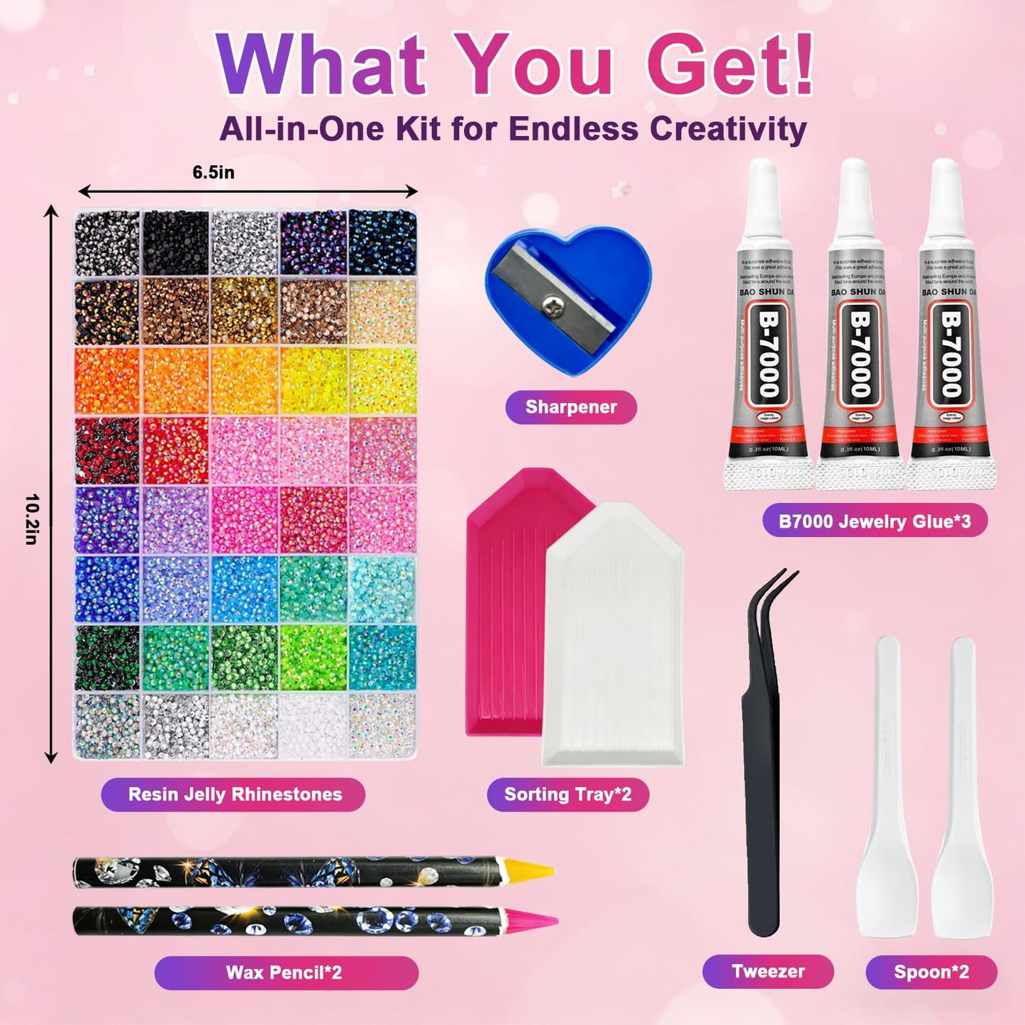 40 Colors Resin Jelly Rhinestones for Bedazzling, 32000Pcs 3mm Flatback Gems with 3Pcs 10ml B7000 Jewelry Glue & Tools, All-in-One Bedazzling Kit for Crafting Book Shoes Clothing Nail Diamond Art