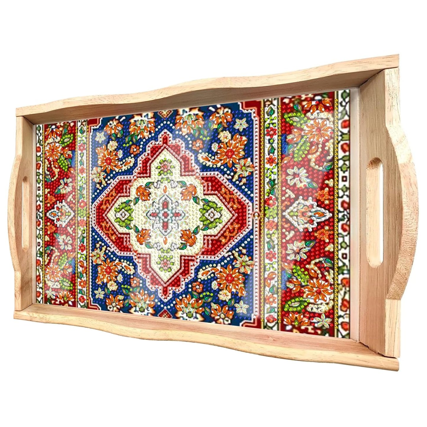 DOTSOPS 5D Diamond Art Kits for Adults Wooden Serving Tray with Handle Special Diamond Painting Plate Big Gem Dots Paint by Numbers Crafts Kits for Living Room Mandala 12 x 16 Inches