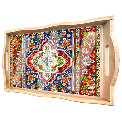 DOTSOPS 5D Diamond Art Kits for Adults Wooden Serving Tray with Handle Special Diamond Painting Plate Big Gem Dots Paint by Numbers Crafts Kits for Living Room Mandala 12 x 16 Inches