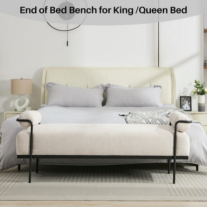 SOFTHION End of Bed Bench 61.2",Entryway Bench,Modern Upholstered Bench Ottoman,Chenille Paded Footrest Stool with Metal Legs for Living Room, Foyer Mudroom Hallway,Beige