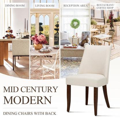 MALOL Modern Dining Chairs Set of 4, Mid Century Dining Room Chairs with Back, Farmhouse Upholstered Kitchen Chairs with Wood Legs for Dining Room/Restaurant, Beige