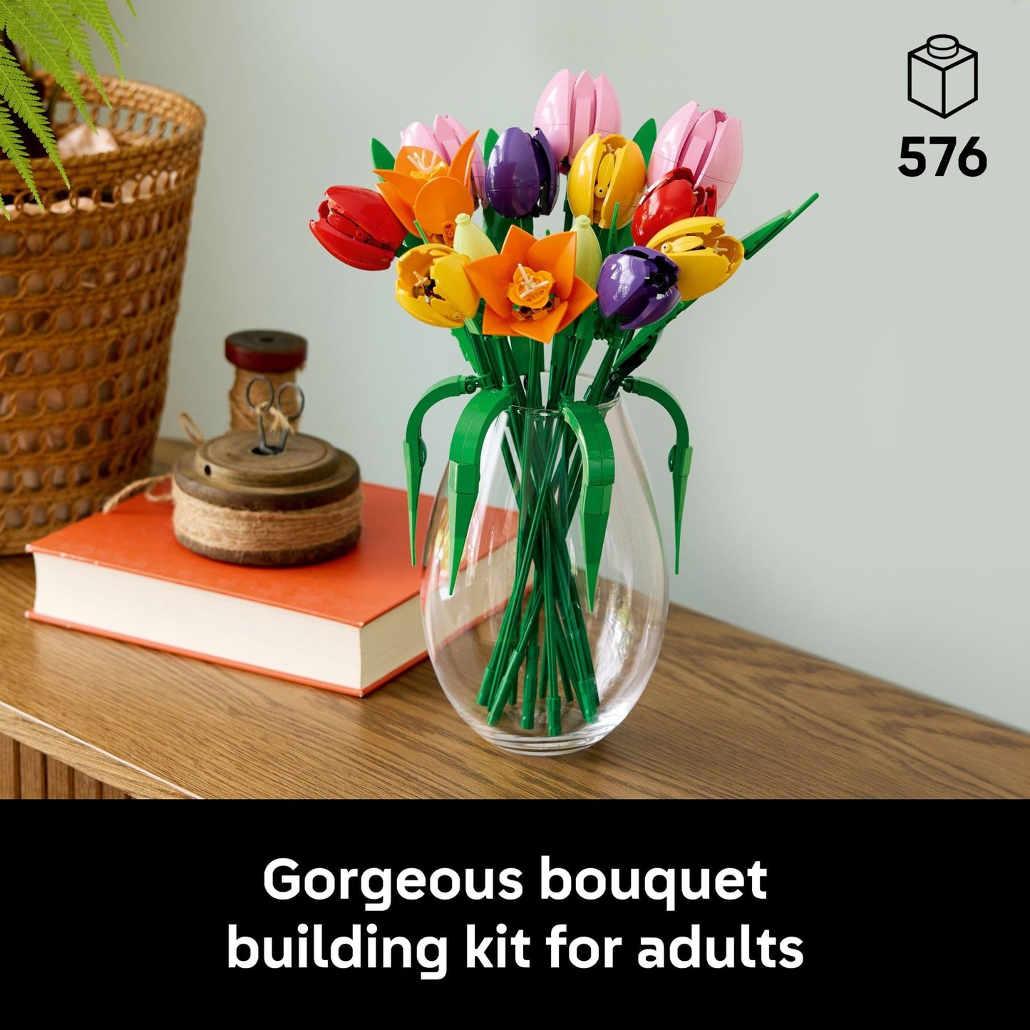 LEGO Botanicals Tulip Bouquet Building Set for Adults - Gift for Birthdays - Bedroom, Book Shelf & Office Decor for Women & Men, Ages 18+ - Artificial Flowers Crafting Kit - 11501