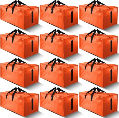 HOMESURE Large Water-Resistant Moving Bags - 12 Pack Heavy Duty Storage Totes with Zippers & Handles | Space-Saving Orange Design