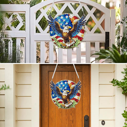 MXJSUA American Bald Eagle Diamond Painting Art Window Suncatchers, Diamond Art Kits for Adults Hanging Ornaments with Chain, 5D Special Shape Crystal Diamond Pendant Accessories for Decor Gift