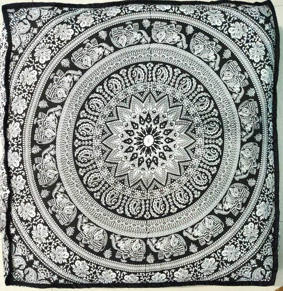 24 Black White Elephant Flower Mandala Mandala Barmeri Large Floor Pillow Cover Cushion Meditation Seating Ottoman