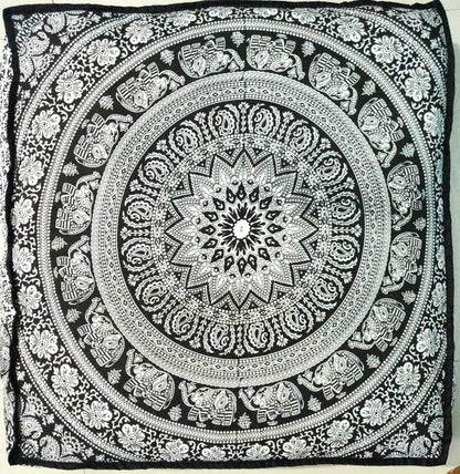24 Black White Elephant Flower Mandala Mandala Barmeri Large Floor Pillow Cover Cushion Meditation Seating Ottoman