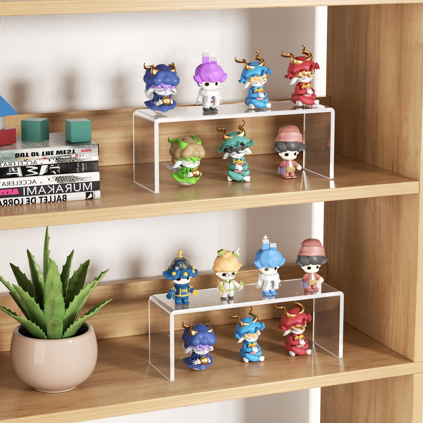Aminigram 4 Pack Large Acrylic Risers Display Stands, Perfume Organizer Stand, Clear Acrylic Shelf for Show Decor Display, Toys, Cupcake and More(12.4 x 4 x 4.6 inches)