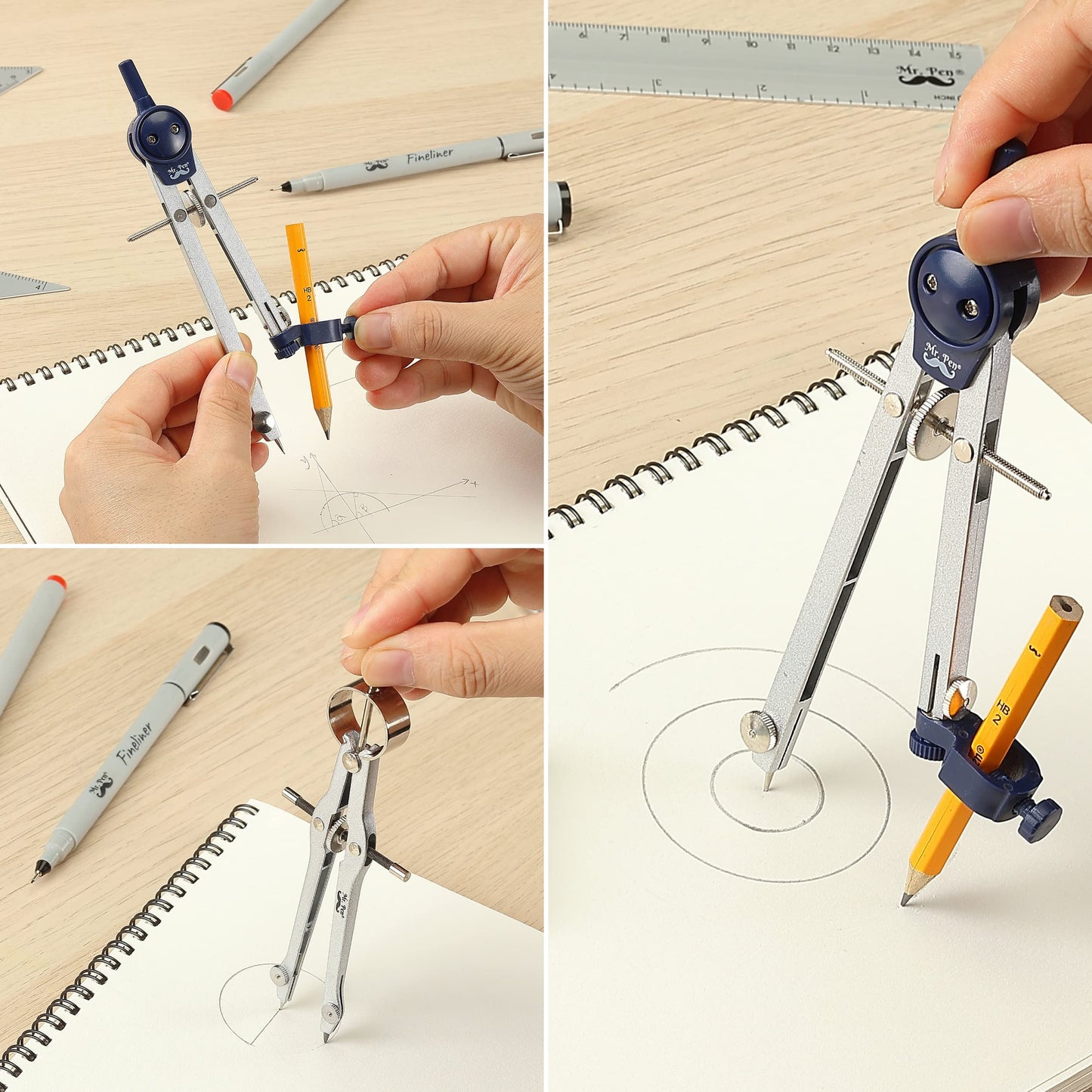 Mr. Pen- Professional Geometry Set, 15 pcs, Drafting Tools with Protractor, Compass, Metal Ruler, Triangles, Pens & Pencils, Complete Geometry & Drafting Kit for Architects, Engineers & Students