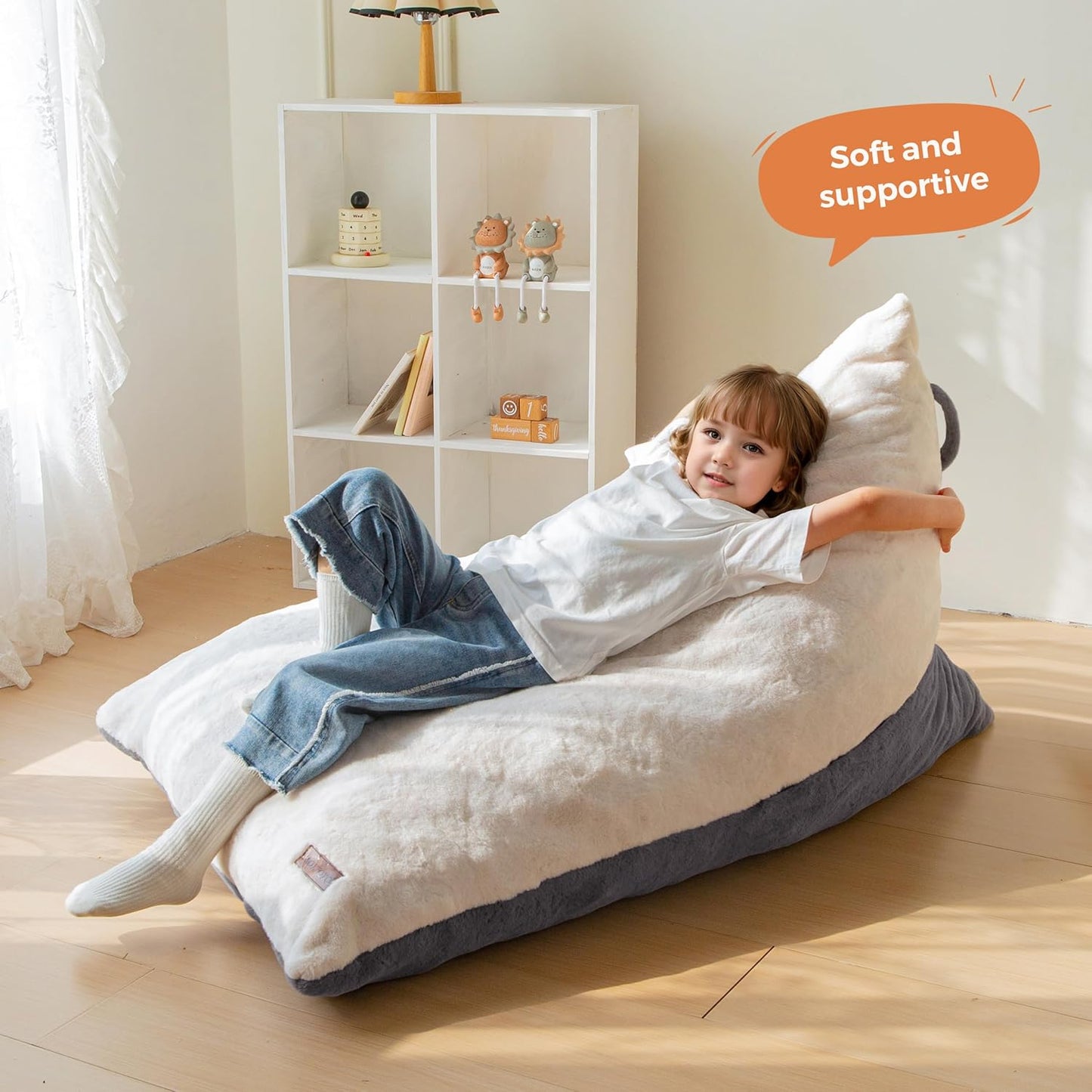 MAXYOYO Kids Bean Bag Chair, Stuffed Bean Bag with Handle for Boys and Girls, Two-Tone Design Child Lazy Chair