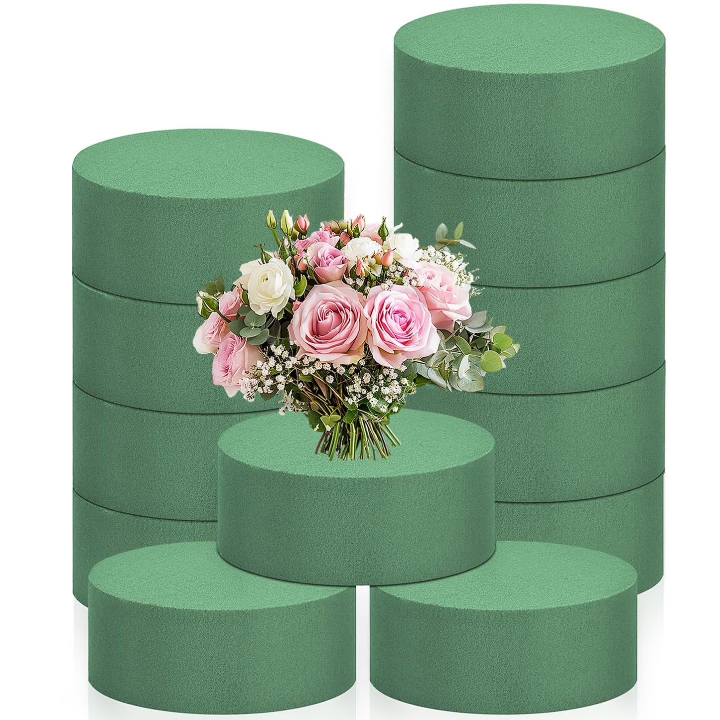 24 PCS Round Floral Foam Blocks,Green Wet Foam Block,Dry Floral Foam,Wet Florist Block Flower Arrangement Supplies for Wedding Aisle Flowers,Arty Decoration,Party