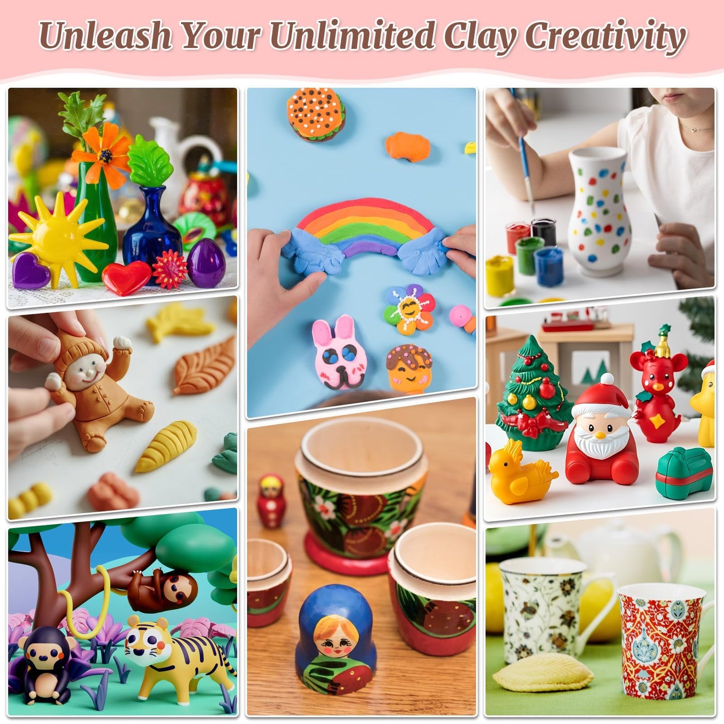 Natural Air-Dry Clay, 8 LBs Pottery Clay with 100ML Glaze Gloss Clay Varnish Protects and 27 PCS Pottery Tools Sculpting Tool Set, Air-Dry Clay Kit for Adults Beginner DIY Craft Gift