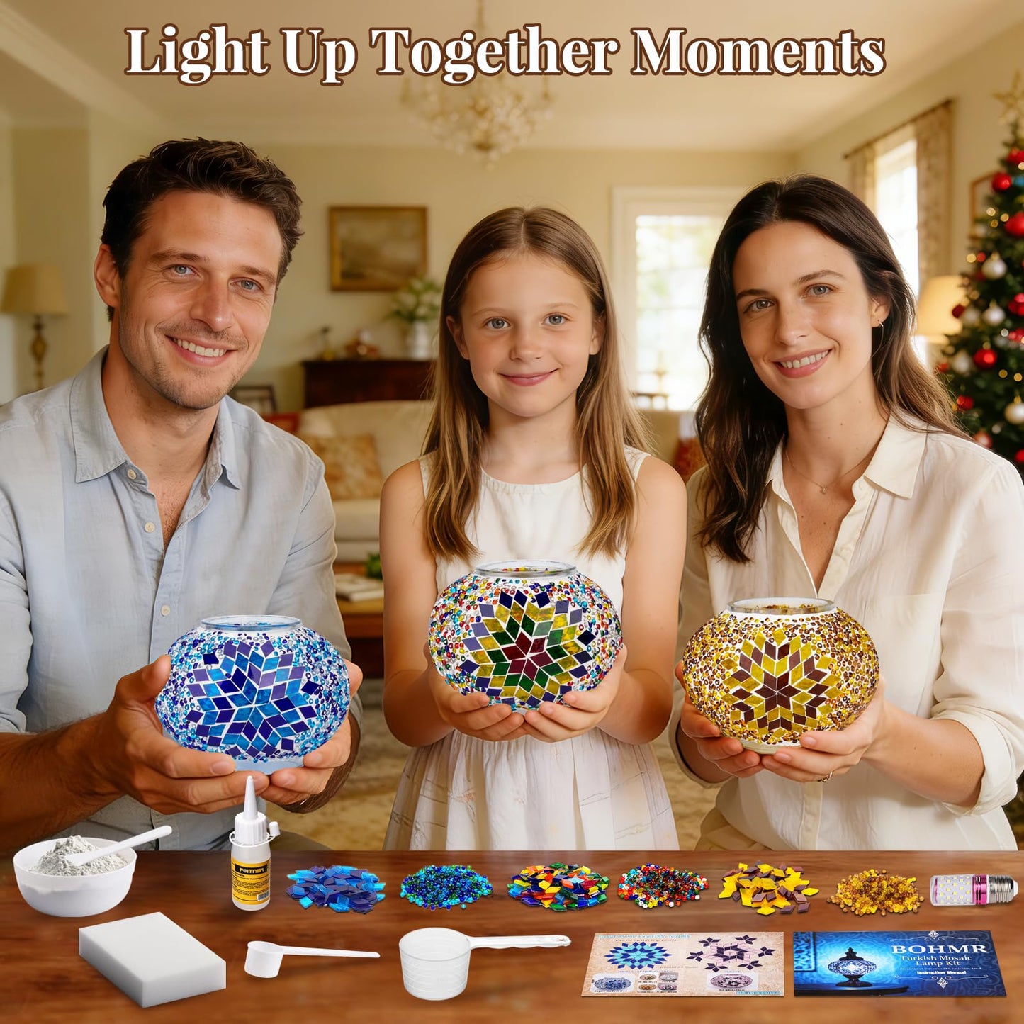 BOHMR DIY Turkish Mosaic Lamp Kit, Stained Glass Table Lamp Making Kit- Easy and Fun, No Experience Needed, Mosaic Art & Craft Project Kits for Adults & Teens, Make Your Own Table Lamp, Multicolor