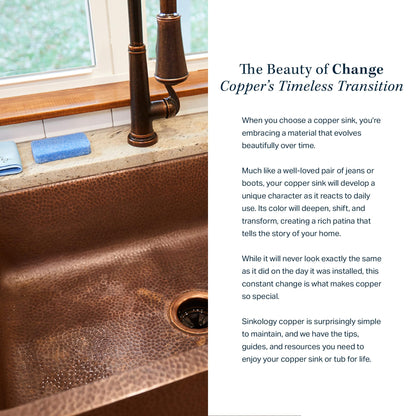 Sinkology Orwell 23 Inch Undermount Copper Kitchen Sink Single Bowl – Handcrafted Solid Pure Copper, Hand-Hammered Finish, Space-Saving Design, Fits 26 Inch Cabinet