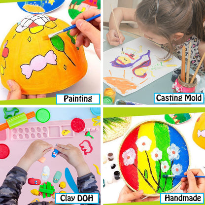 Lymoc Silicone Painting Mat,Painting Stations Kit [1x Apron,1 Pair Oversleeve,20 Pieces Brushes] Craft Silicone Mats 21"X17" with Detachable Cup for Kids Gift,Paint, Clay, DIY Projects