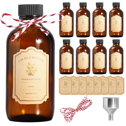 Jarsoph 4oz Amber Glass Bottles 8 PCS - Brown Boston Round Glass Bottles for Homemade Vanilla Extract, Essential Oils, Herbal Medicine, DIY Crafting - UV Protective 8 Pack Bottles for Syrup, Sauce
