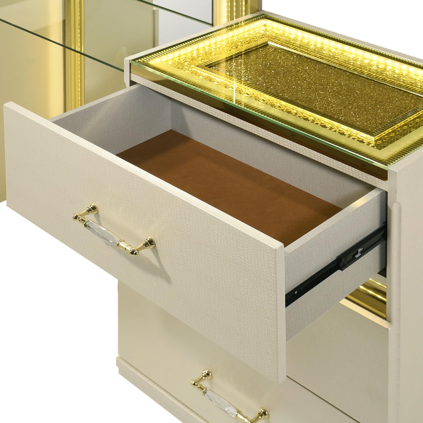 Furniture of America Mynar Modern Solid Wood 6-Drawer Makeup Vanity Set with Stool and LED Light, Dressing Table with Mirror, for Bedroom, Guest Room, Beige