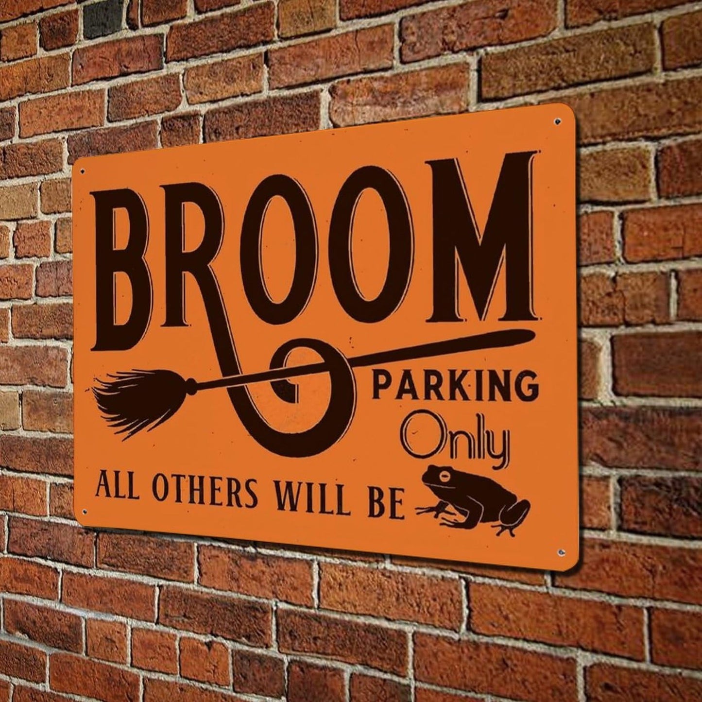 Witch Broom Parking Only Poster Halloween Broom Metal Sign – Funny Witch Porch & Kitchen Decor – 8x12 Inches
