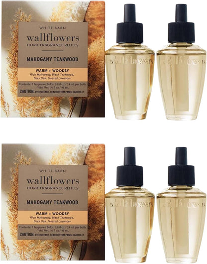 4 Pack Bath & Body Works Wallflowers Refills, Mahogany Teakwood Scent, Plug-in Air Freshener Refills for Bedrooms