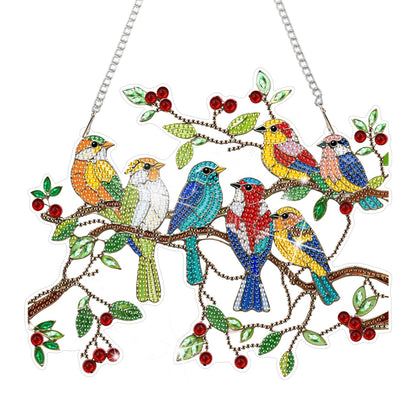 CEOVR Spring Birds Hanging Diamond Art for Adults, Birds on Branch Diamond Painting Pendant DIY Gem Art Wall Hanging Ornament, Acrylic Home Garden Decor with Chain, Box Kit 9.63 * 8.17inch